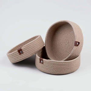 Juego de Cestas de Almacenamiento Redondas Hechas a Mano, Plegables y Tejidas en Ratán, PVC, Algodón, Tela Plástica para Sala de Estar y Cocina - Product Image 3