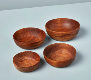 Juego de 4 Tazones de Madera de Teca para Ensalada con Servidores, Tazón Redondo de Madera de Mango para Servir Pasta, Frutas, Ensaladas o Palomitas de Maíz - Product Image 2