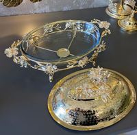 Pemanas Makanan Prasmanan Mewah Kontemporer Persegi Panjang Berbahan Logam dengan Tutup Berlapis Emas dan Alas, Buatan Tangan 6L/9L untuk Pernikahan dan Katering