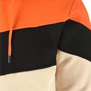 Sweat-shirt à capuche color block orange et crème pour homme, motif chevron, pull urbain orange vif - Product Image 5