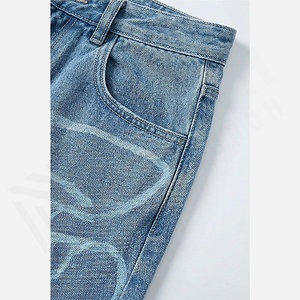 Baggy Streetwear <b>Men's</b> Pants Plain Style <b>Jeans</b> Loose Fit Straight Stacked Denim Oversized <b>Trousers</b> Customized Color Premium New - Product Image 5