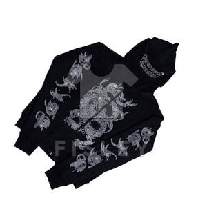 Sweat à capuche en molleton pour homme, coupe décontractée, hiver, 100% coton, tissu éponge français, fermeture éclair avec strass, style streetwear personnalisé - Product Image 4