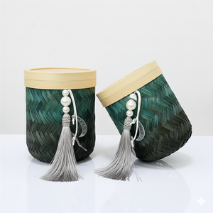 Panier de rangement artisanal de luxe pour le Ramadan et l'Aïd, motifs islamiques artistiques, artisanat haut de gamme personnalisé, écologique, moderne, rond - Product Image 3