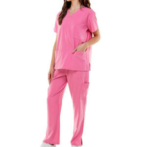 Uniformes Médicos Unisex con Cuello en V y Cinco Bolsillos, Antiarrugas, Lavables, de Poliéster/Algodón, en Oferta - Product Image 3