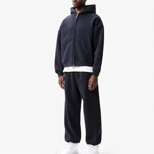 Chándal para hombre Logotipo personalizado Heavyweight 450GSM Cotton Fleece Blank Sweatsuits Zip up Oversized Baggy Sweatpants and Hoodie Set - Product Image 6
