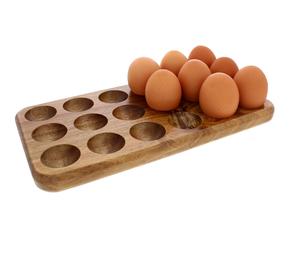 Nouveau design Plateau à oeufs fini naturel en bois durable Porte-oeufs en bois rustique pour oeufs utilisable dans le réfrigérateur de cuisine. - Product Image 4