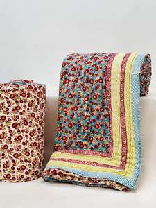 Luxury Ethnic Cotton Reversible Quilt Kantha Breathable Floral Printed Handmade Blanket Coverlet King-Queen <b>Throw</b> Indian Hotels - Product Image 2