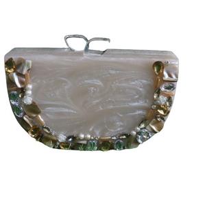 Indian Bohemian Style Women's Clutch Messenger <b>Bag</b> Geometric Boho Beaded Design Resin Metal Frame Chains for Evening Shopping - Product Image 3