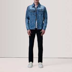 Wholesale Heavyweight Distressed Stonewashed Cotton/Polyester Men's Denim Jacket with <b>Stand</b> Collar Front Logo Made in Pakistan - Product Image 3