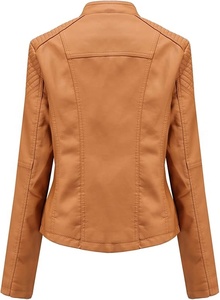 Veste Moto Femme Grande Taille en Similicuir Premium OEM Imperméable Respirante Décontractée Courte Couleur Unie Doublure en Fausse Fourrure Poches - Product Image 3