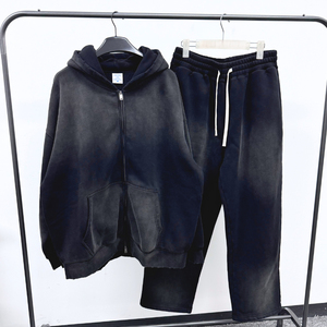 Sweat à capuche zippé pour homme, automne, épais, surdimensionné, tricoté, écologique, 100 % coton, avec poche effet vieilli vintage - Product Image 4