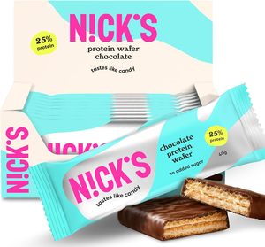 NICKS <b>Protein</b> Table Bars Chocolate | 25% <b>Protein</b> | 198 Calories | Low Carb Wafer, No Added Sugar, (9x40g) - Product Image 5