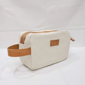Neceser de Lona con Asa de Cuero y Cierre de Cremallera, Tamaño Mediano, Organizador de Cosméticos Portátil para Viajes - Product Image 5