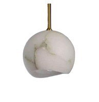 Lámpara Colgante Individual de Alabastro Natural y Cobre Sólido, LED de Ahorro de Energía, Estilo Minimalista Moderno para Dormitorio, Mesita de Noche o Sala de Estar