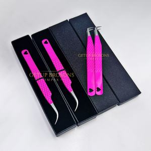 Pinzas para Extensión de Pestañas Curvas de Acero Inoxidable Getup Brosons Impex, Color Rosa Intenso con Recubrimiento en Polvo, Pinzas Profesionales para Pestañas - Product Image 6