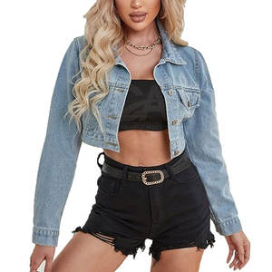 แจ็คเก็ตยีนส์ครอปผ้าฝ้ายคุณภาพสูง 100% ระบายอากาศได้ดีสำหรับผู้หญิง ราคาสมเหตุสมผล ขนาดสั่งทำได้ ผ้าพิมพ์ลาย - Product Image 1