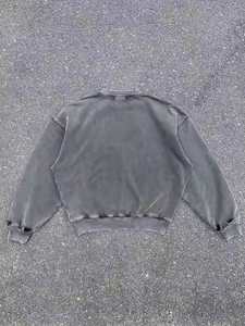 Hip Hop Distressed Crew Neck Cropped Sweatshirts Logo personnalisé Poids moyen Coton Vintage Washed Streatwear Sweat pour hommes - Product Image 4