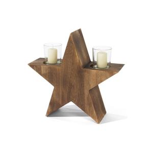 Centre de table de Noël en bois élégant avec des bougies dorées et un feuillage saisonnier givré - Product Image 3