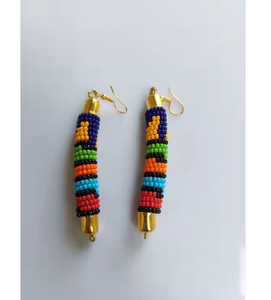Pendientes de aro con flecos de cuentas hechos a mano, joyería tribal multicolor, accesorios de moda para mujeres y niñas. - Product Image 3