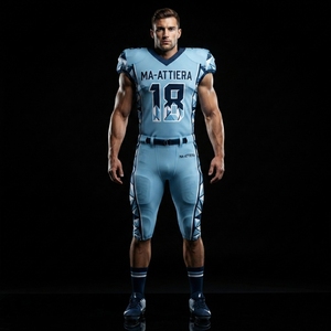 Custom Light Blue Football Jerseys <b>Padded</b> <b>Pants</b> Team Uniform Geometric Side Panel Number 18 Performance Sportswear Football Gear - Product Image 4