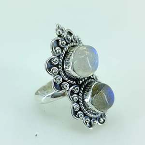 Rainbow Moonstone & Labradorite 925 Sterling Silver Handmade Ring Boho June Birthstone Jewelry Perfect Gift for Her - Product Image 6