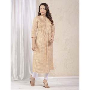 <b>Chikankari</b> for Cream Mustard Straight Kurti Printed Silk Indian and Pakistani Style Wedding Wear Stitched - Product Image 5