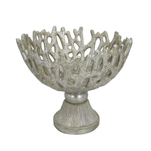 Design martelé nouveau bol d'affichage de service de fruits en métal en aluminium élégant avec pieds à vapeur de feuilles pour la décoration de table - Product Image 3