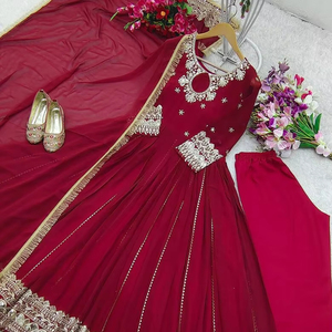 El último vestido Anarkali de diseñador de Fab Zone Faux Georgette Bordado Secuencia Trabajo Ropa india y pakistaní - Product Image 4