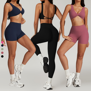 Wholesale OEM Clothing Active Wear Yoga Bra <b>and</b> <b>Shorts</b> <b>Set</b> Tight Fitting <b>Short</b> <b>Top</b> Casual Fitness Trousers Suit Yoga <b>Sets</b> - Product Image 1