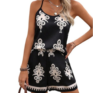 Maillot de bain femme 2 pièces couverture Beachwear Outfit Boho Cami Top et short Set Casual Beach Wear Vacation Suit American Style - Product Image 2