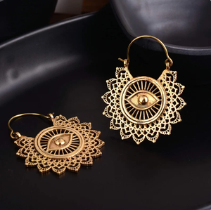 Pendientes de Aro Boho con Diseño Único de Ojo Turco, Pendientes Tribales de Latón para Mujer, Chapados en Oro de 18k, Joyería Colgante de Mandala, Venta al por Mayor/OEM/ODM - Product Image 4