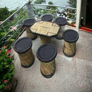 คุณภาพสูงเป็นมิตรกับสิ่งแวดล้อมไม้ไผ่ออตโตมันชุดตารางสําหรับในร่มกลางแจ้งระเบียงสวนคาเฟ่หรือสนามหญ้า - Product Image 5