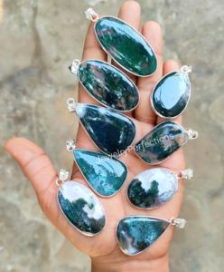 Elegante collar de bisel único para mujer, la mayoría de las tendencias, ágata de musgo Natural, joyería fina, colgantes, dijes con Moissanite Main - Product Image 3