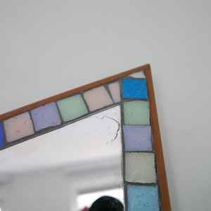 Vintage Asymmetrical Wall Hanging <b>Mirror</b> with Stone Mosaic Border - 1970s - Product Image 3