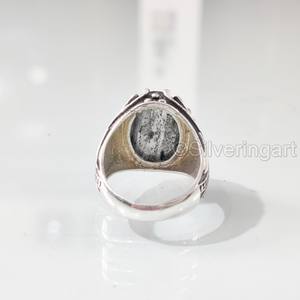 Anillo de Plata de Ley 925 para Hombre al por Mayor con Cuarzo Rutilado Negro Natural, Anillo de Piedra de Nacimiento, Joyería Árabe para Aniversario - Product Image 6