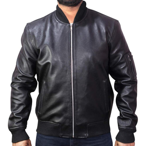 Chaqueta Bomber Mena con MOQ Bajo, Chaqueta Bomber de Cuero de Color Sólido de Buena Calidad para Hombre - Product Image 1