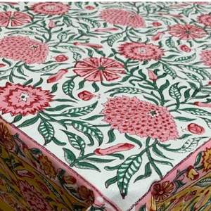 Lujoso étnico Jaipuri Floral cubierta de algodón estampado a mano elegante mantel de comedor de 6 plazas hecho a mano producto artesanal - Product Image 5
