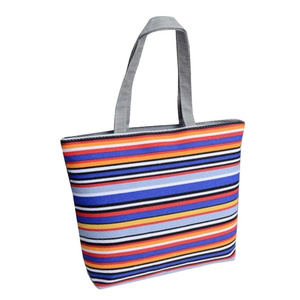 Bolso de mano de playa con diseño de rayas de lona de algodón para mujer, bolso de algodón con cierre de cremallera y logotipo personalizado - Product Image 2