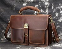 Leather Retro Durable Anti-Theft Portable Lightweight Eco-Friendly Large Capacity Men's Laptop Briefcase Crossbody Shoulder