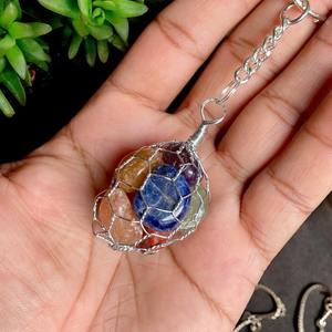 Porte-clés en cristal des sept chakras de qualité supérieure, écologique, forme ronde, purification énergétique et protection, décoration Feng Shui pour la maison - Product Image 5