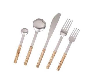 Cuchara de acero inoxidable con mango de ratán natural, utensilio para ensalada, tenedor y cuchara, juego de cubiertos, superventas - Product Image 3