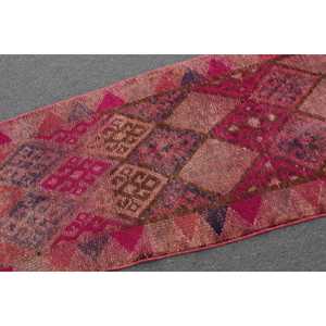 2.4x13.4 ft Vintage Rug, Turkish <b>Runner</b> Rug, <b>Red</b> Blue Moroccan Rug - Product Image 5