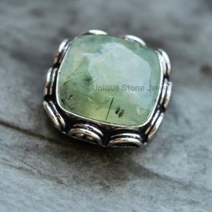 Anillo de Plata de Ley 925 de Diseño para Mujer, Hecho a Mano, con Prehnita Facetada, Engaste de Bisel con Piedra Preciosa Natural, Estilo Bohemio, ISO - Product Image 4