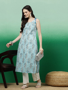 Kurtis Rama de Algodón Azul Turquesa con Estampado Digital para Mujer, Colección Sencilla de Verano para el Trabajo, Corte Regular, En Stock, Estilo Indio - Product Image 6
