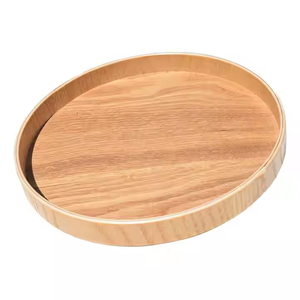 Handmade Round Wooden Food Serving Tray <b>Rustic</b> Ottoman <b>Wood</b> Tray Without Handle Brown Color by glowin fashion - Product Image 6