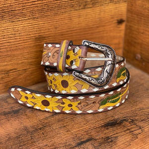 Nouveau véritable haute qualité en cuir véritable outillage Western tournesol taille ceintures élégant à la main outillé en cuir sculpté unisexe ceintures - Product Image 3