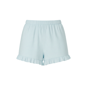 Shorts amples et décontractés pour femmes, taille haute, en tricot côtelé, avec ourlet à volants, élastiques, séchage rapide, respirants, tendance, pour la détente à la maison - Product Image 1