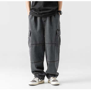 กางเกงยีนส์ขายาวแนวสตรีทแฟชั่นลำลองมีกระเป๋าสองชั้นทรงตรงสำหรับผู้ชายใหม่ - Product Image 4