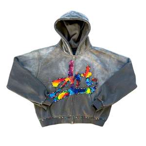 <b>Rhinestone</b> <b>Hoodie</b> Custom Pullover Acid Wash <b>Hoodie</b> Men Screen Printed logo Heavyweight Fleece Vintage Distressed Hoodies - Product Image 1