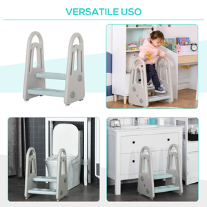 HOMCOM Escabeau pour enfants à 2 marches en HDPE de 2 à 5 ans, bleu et gris - Product Image 4